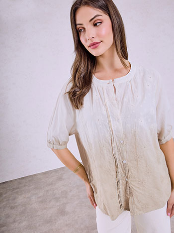Shirt with broderie details in beige