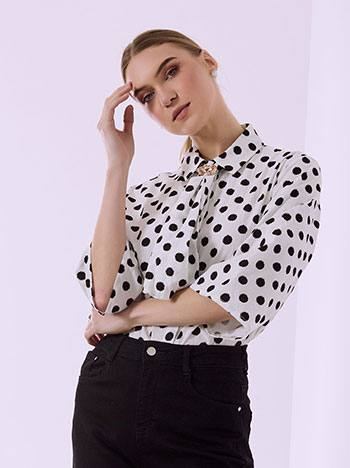 Asymmetric polka dot shirt in black