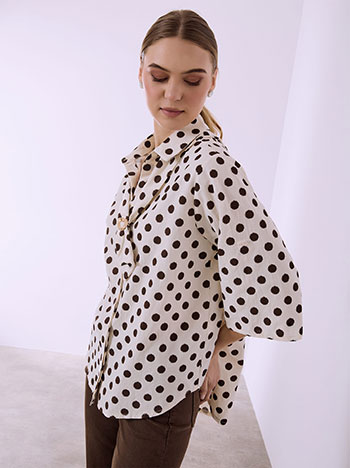 Πουκάμισο πουά ασύμμετρο σε καφέ σκούρο