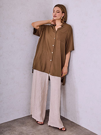 Asymmetric shirt with pocket in brown
