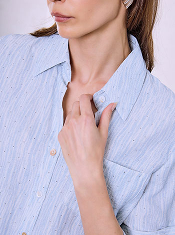 Printed shirt with rhinestone details in sky blue