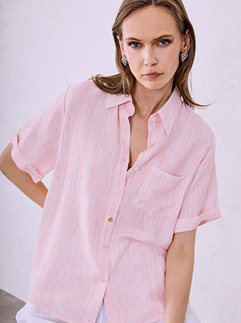 Printed shirt with rhinestone details in pink