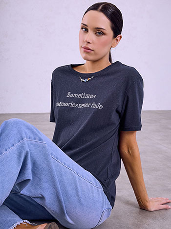 Top with rhinestone logo in dark blue