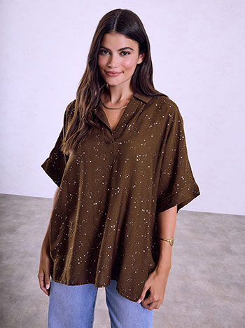 Blouse with glitter in brown