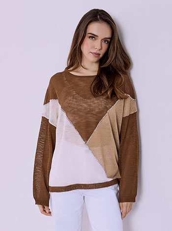 Top knitted with strass in brown