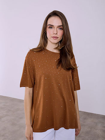Top knitted with strass in camel