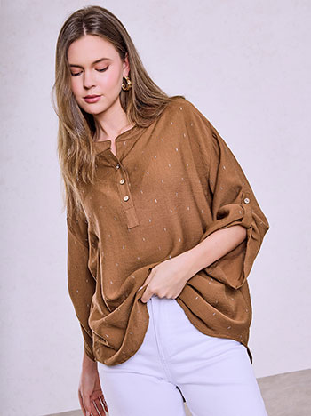 Blouse with glitter details in brown
