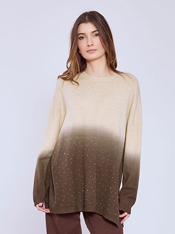 Sweater long with strass in brown