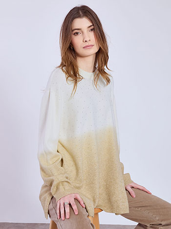 Sweater long with strass in beige