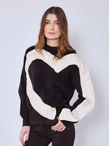 Sweater with satin heart in black