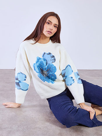 Πουλόβερ με strass και πέρλες σε μπλε