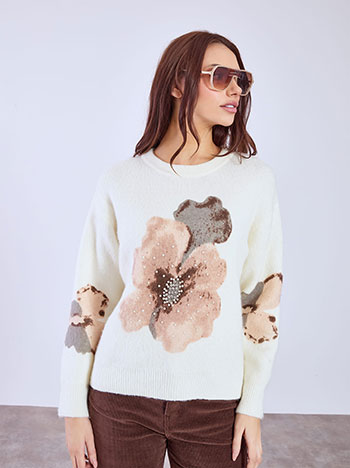 Πουλόβερ με strass και πέρλες σε καφέ