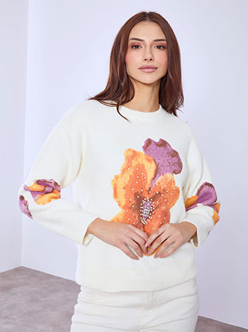 Πουλόβερ με strass και πέρλες σε πορτοκαλί