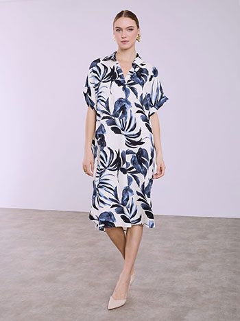 Printed dress with pockets in blue