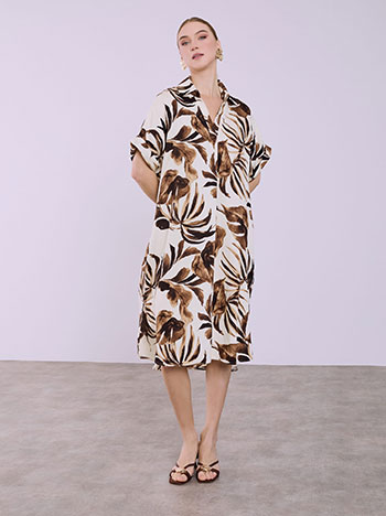 Printed dress with pockets in brown