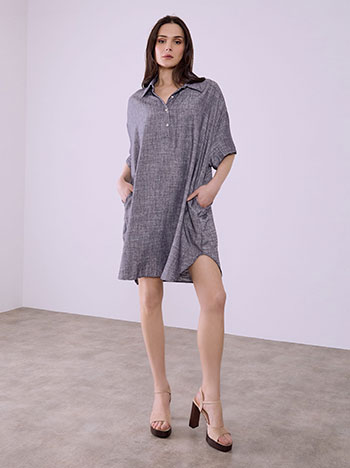 Dress oversized with linen in blue