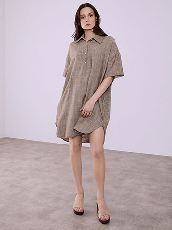 Dress oversized with linen in brown