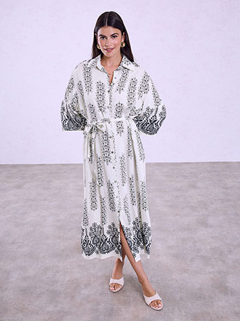 Maxi shirt dress with belt in off white
