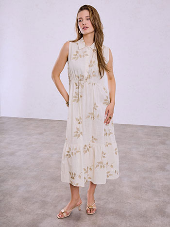 Dress with metallic embroidery in light beige