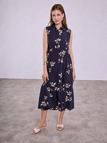 Dress with metallic embroidery in dark blue