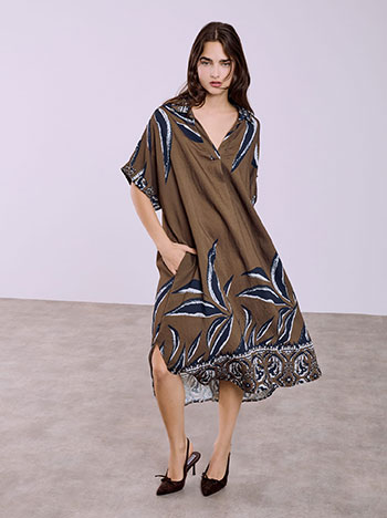 Dress printed with pockets in brown