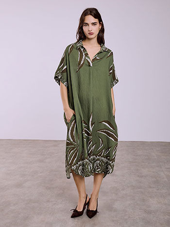 Dress printed with pockets in khaki