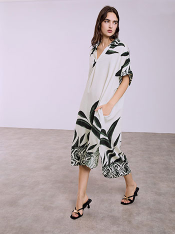 Φόρεμα εμπριμέ με τσέπες σε εκρού