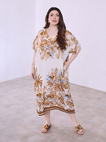 Printed dress with pockets in brown