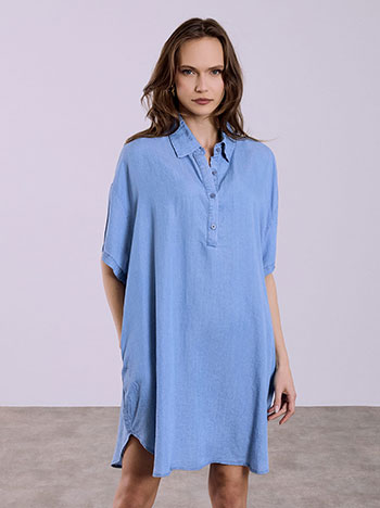 Φόρεμα μίνι ασύμμετρο με denim όψη σε γαλάζιο