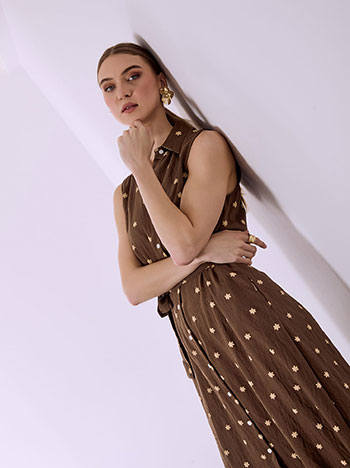 Shirtdress with broderie flowers in brown