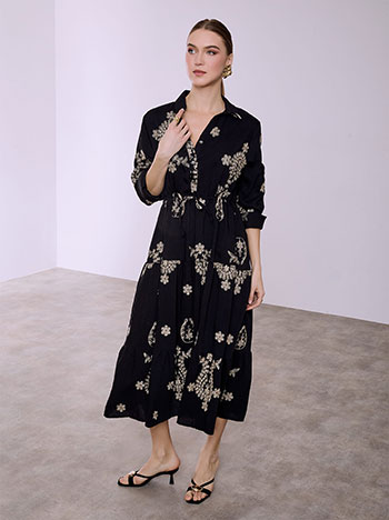 Φόρεμα μάξι με μεταλλιζέ κεντήματα σε μαύρο