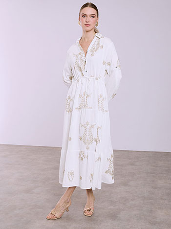 Φόρεμα μάξι με μεταλλιζέ κεντήματα σε λευκό