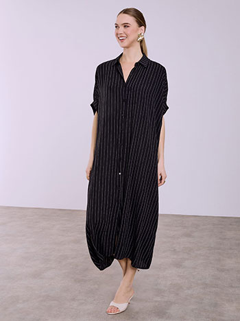 Σεμιζιέ φόρεμα ριγέ oversized σε μαύρο