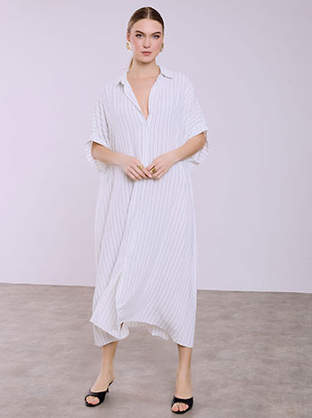 Σεμιζιέ φόρεμα ριγέ oversized σε λευκό