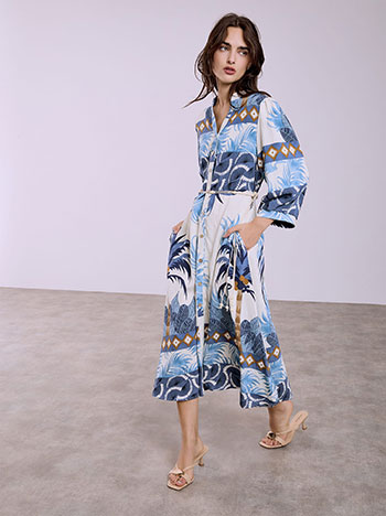 Shirtdress printed with belt in blue