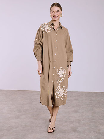 Shirt dress with textured flowers in light brown