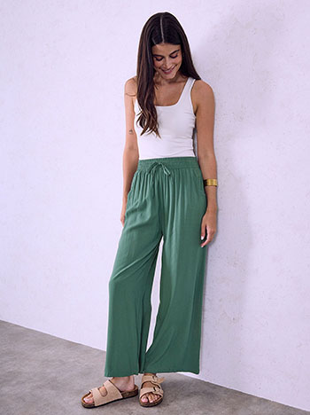 Cotton wide leg trousers in dark green