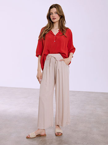 Cotton wide leg trousers in beige