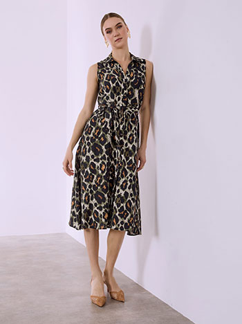 Σεμιζιέ φόρεμα λεοπάρ σε χακί