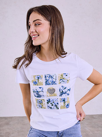 T-shirt με τύπωμα σε άσπρο-μπλε