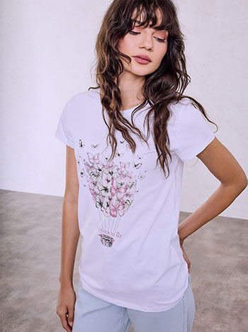 T-shirt με στάμπα πεταλούδες σε ροζ