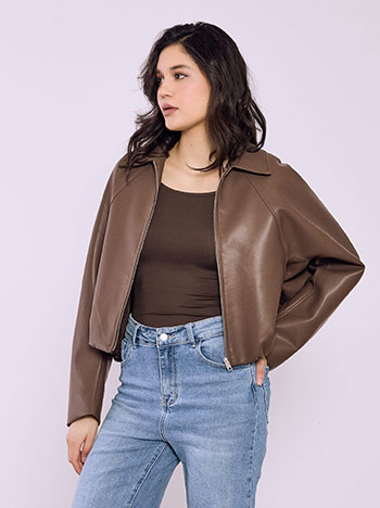 Jacket bomber leather effect in brown