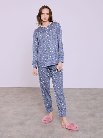 Pyjama set printed with hearts in rough blue