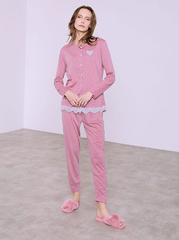 Pyjama set polka dot with heart in purple