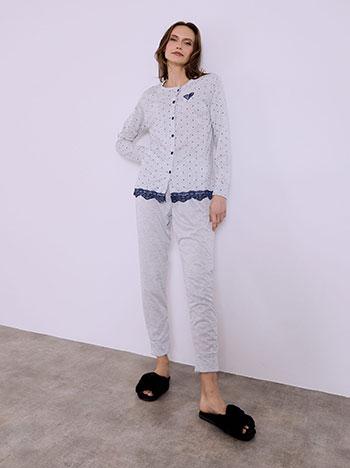 Σετ πιτζάμας πουά με καρδιά σε γκρι