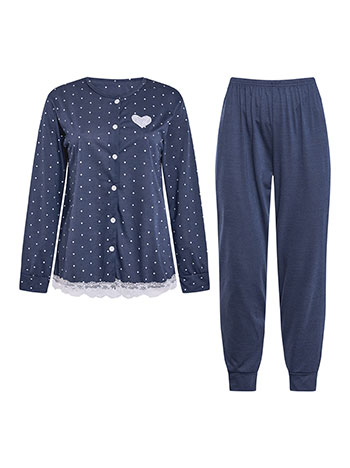 Pyjama set polka dot with heart in dark blue