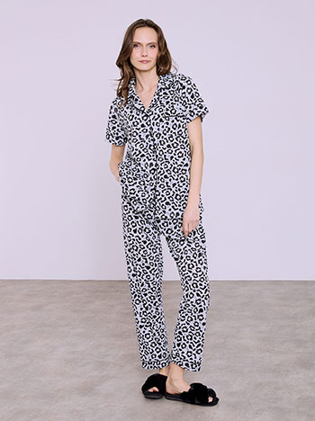 Σετ πιτζάμας λεοπάρ κοντομάνικη σε γκρι