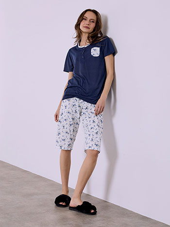 Pyjama set with floral print in dark blue