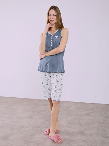 Pyjama set with floral print in rough blue