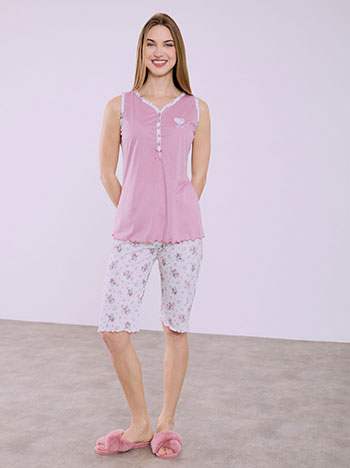 Pyjama set with floral print in pink